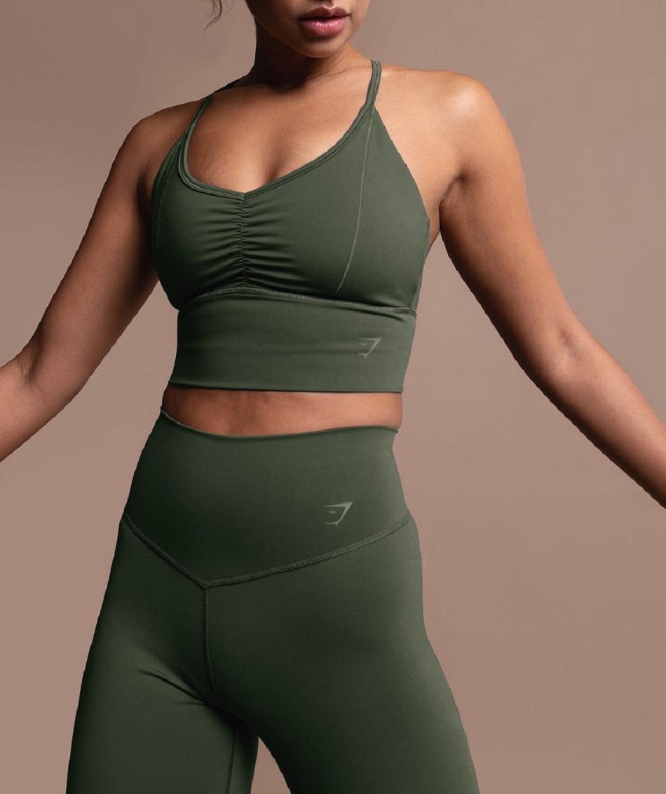 Staniki Sportowe Damskie Gymshark Elevate Longline Oliwkowe | PL 2865CTV